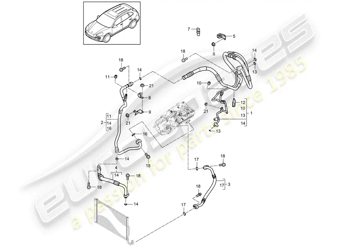 porsche 2012 (cayenne e2 92a) circuito refrigerante diagrama de piezas