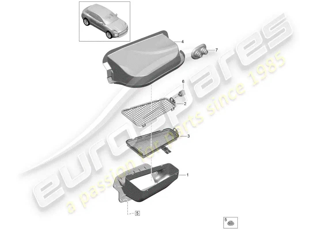 porsche 2019 (macan) entrada de aire fresco diagrama de piezas