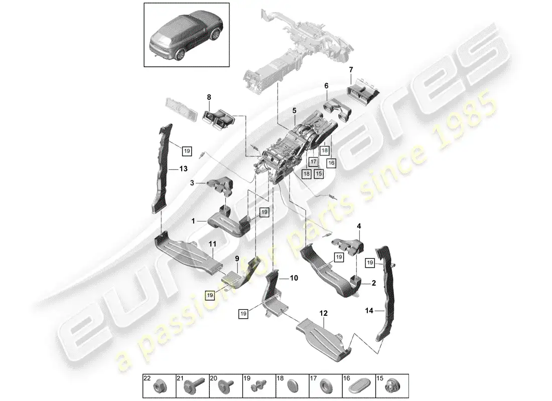 porsche 2018 (cayenne e3 9ya/9yb) ducto de aire diagrama de piezas