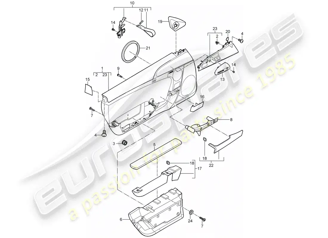porsche 2008 (997-1 gt3) panel de la puerta diagrama de piezas