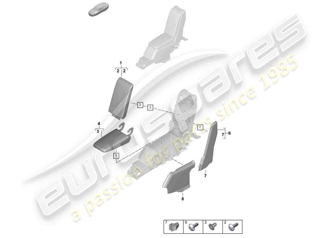 porsche 2026 (panamera 976) diagrama de piezas de los paneles de revestimiento laterales de la consola central trasera