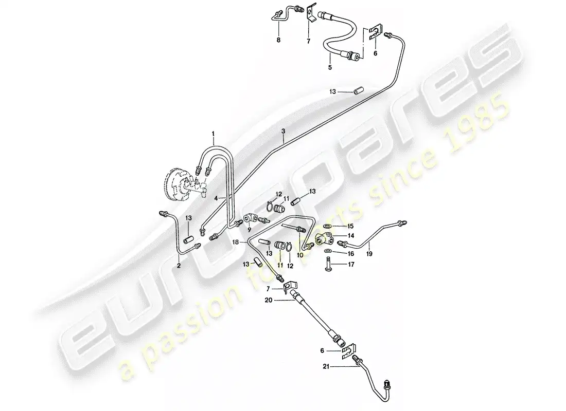 porsche 1976 (911) líneas de freno - para vehículos con - refuerzo de freno diagrama de piezas
