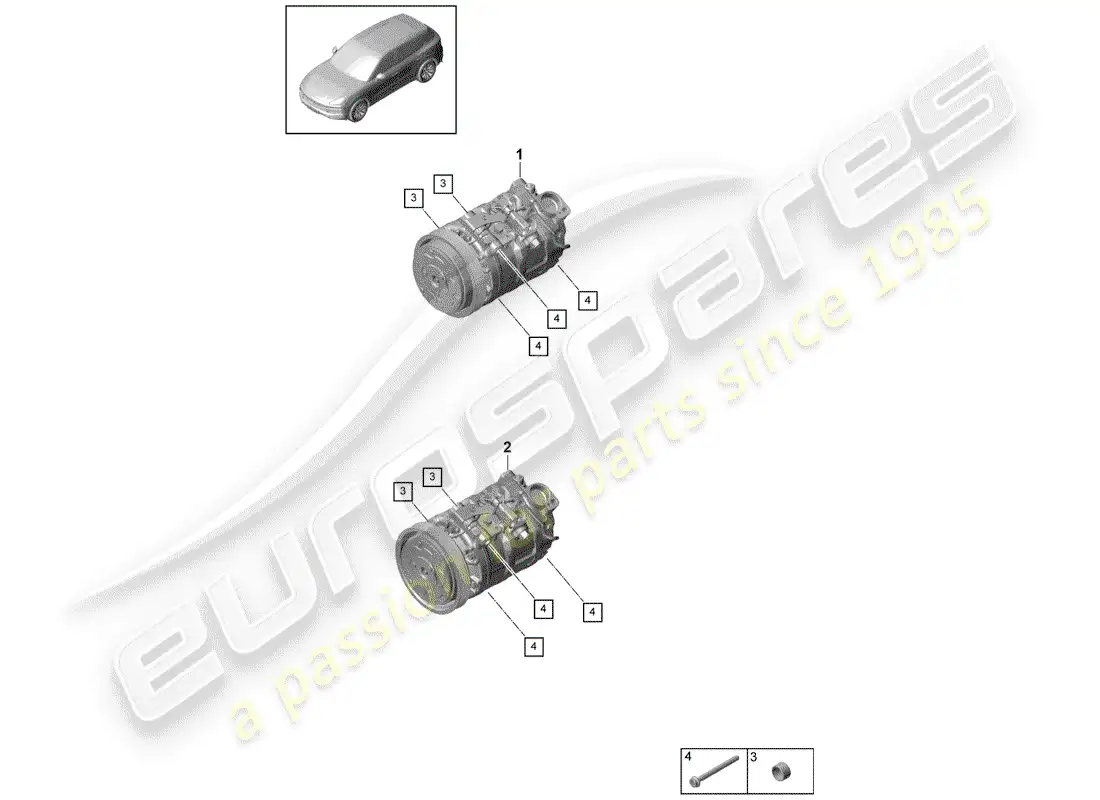 porsche 2020 (cayenne e3 9ya/9yb) compresor diagrama de piezas