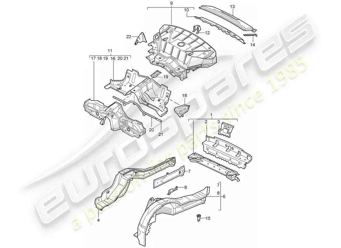 porsche 1999 (996) extremo posterior diagrama de piezas