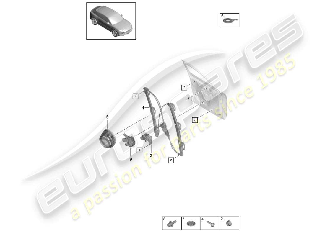 porsche 2021 (cayenne e3 9ya/9yb) diagrama de piezas del soporte del conjunto del regulador de ventana delantero