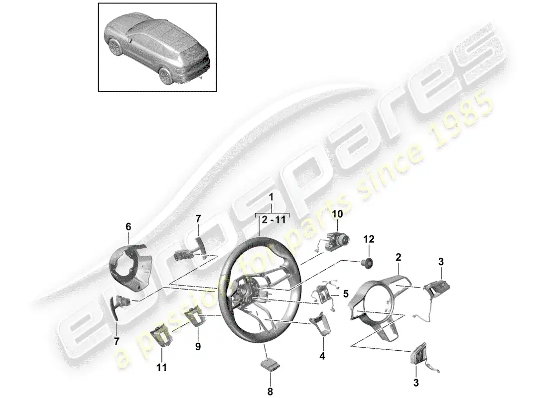porsche 2019 (cayenne e3 9ya/9yb) volante diagrama de piezas