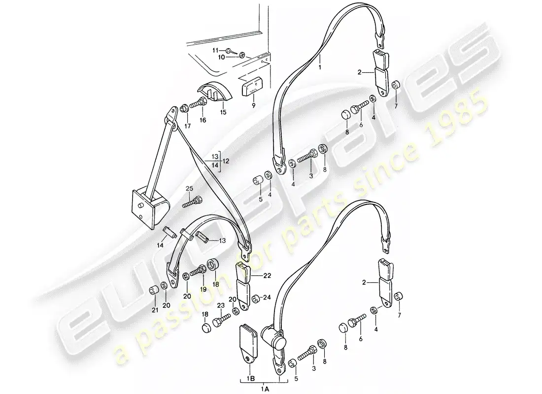porsche 1992 (968) cinturón de seguridad diagrama de piezas