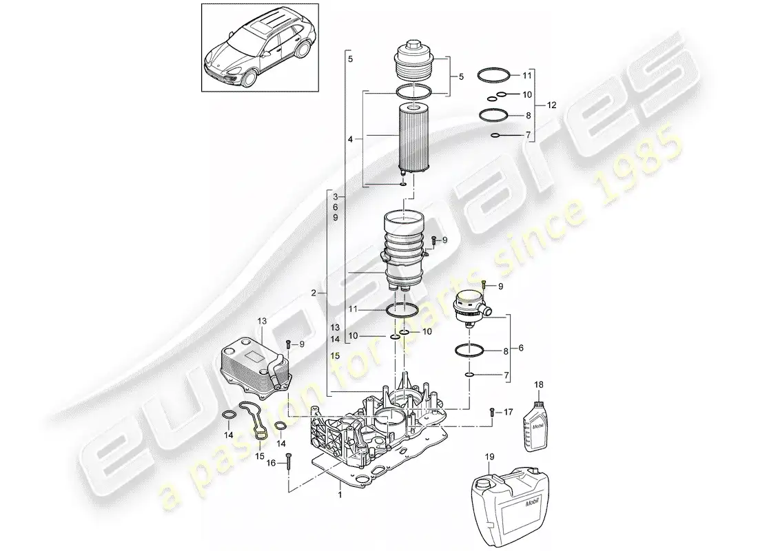 porsche 2013 (cayenne e2 92a) diagrama de piezas del filtro de aceite