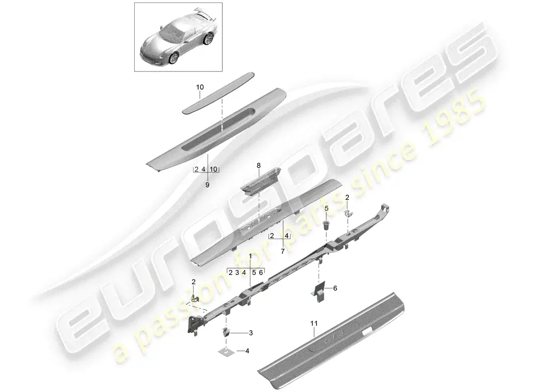 porsche 2017 (991-2 r/gt3/rs) recubrimiento diagrama de piezas