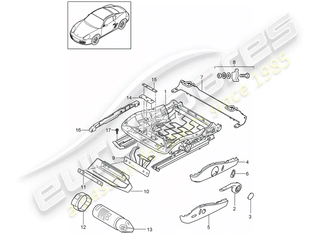 porsche 2012 (987 cayman) estructura del asiento diagrama de piezas