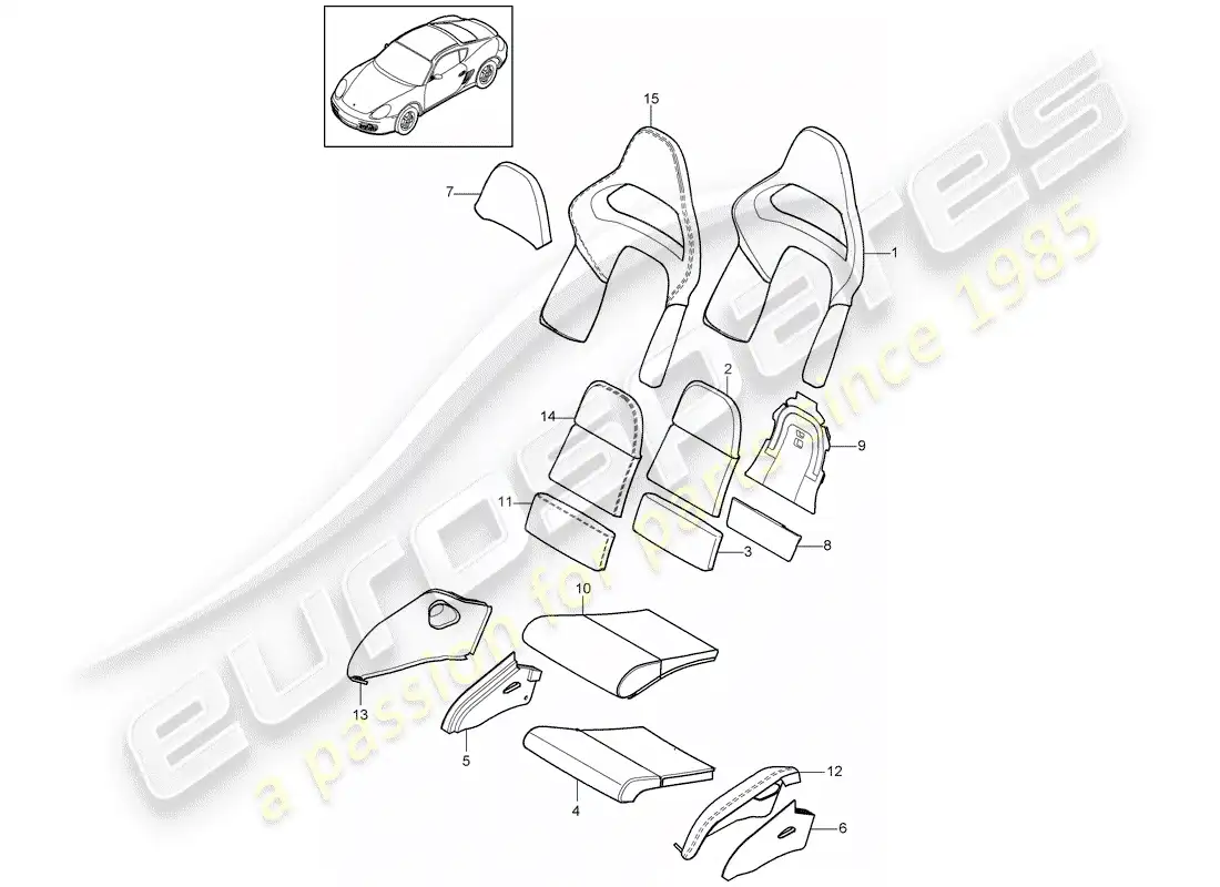 porsche 2012 (987 cayman) parte de espuma diagrama de piezas