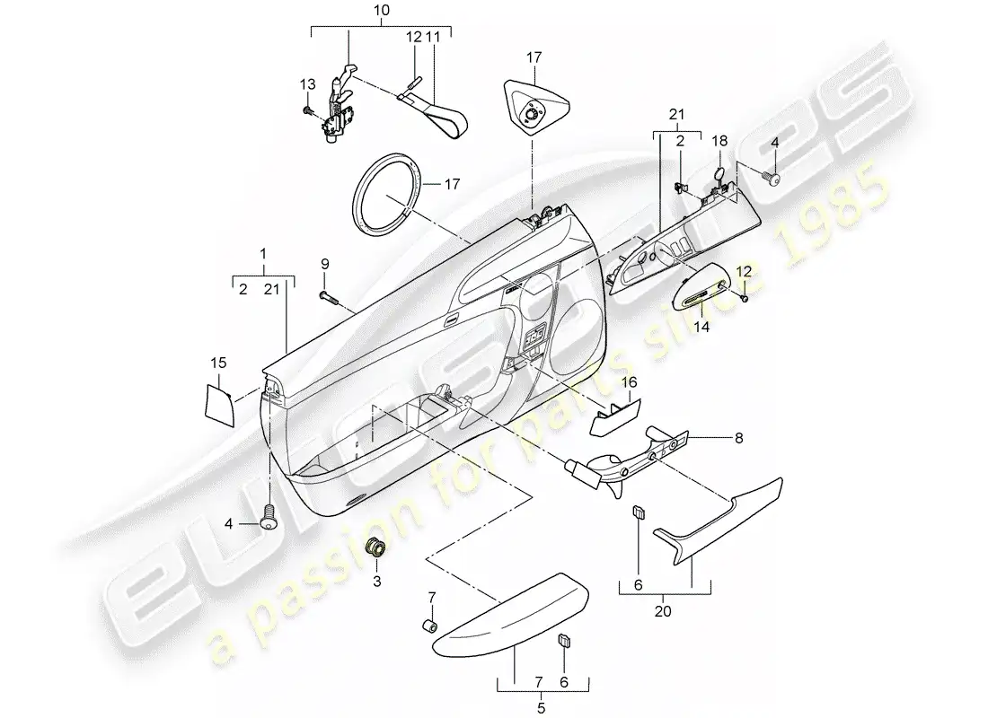 porsche 2008 (997-1 gt3) panel de la puerta diagrama de piezas