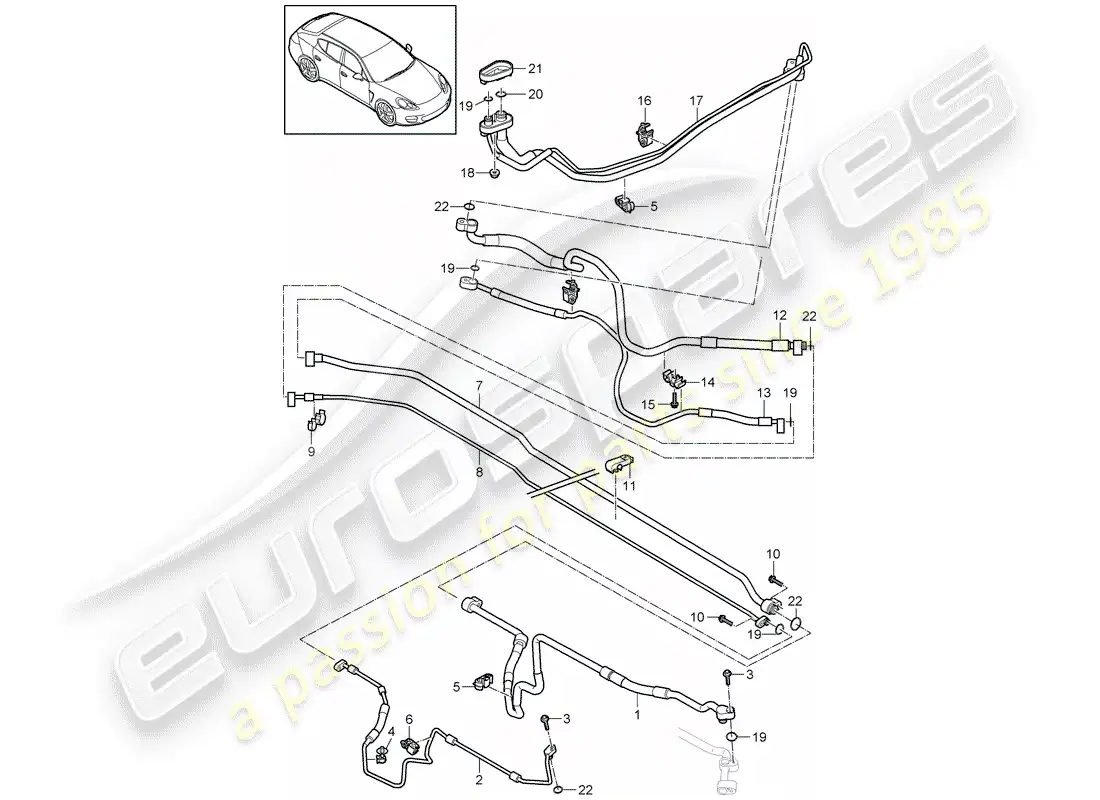 porsche 2016 (panamera 970) línea de refrigerante diagrama de piezas