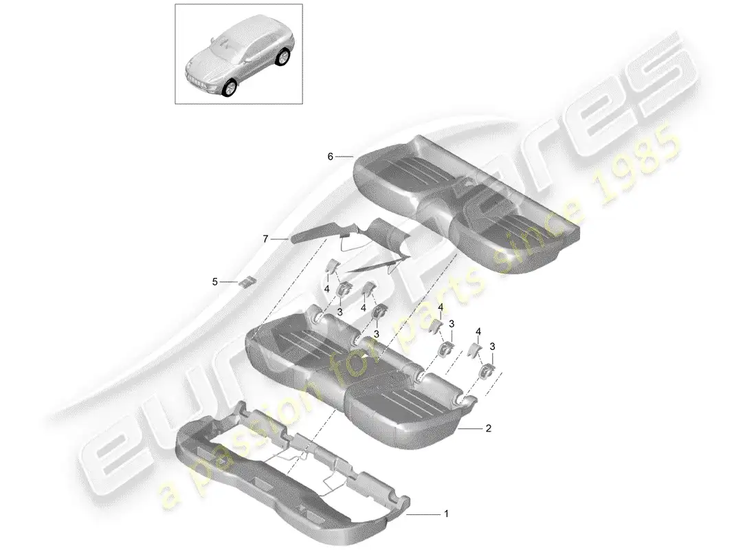 porsche 2015 (macan) parte de espuma diagrama de piezas