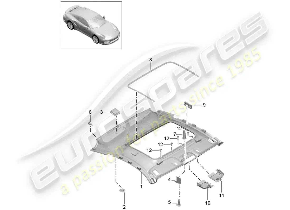 porsche 2014 (991-1 turbo) panel de adorno de techo diagrama de piezas