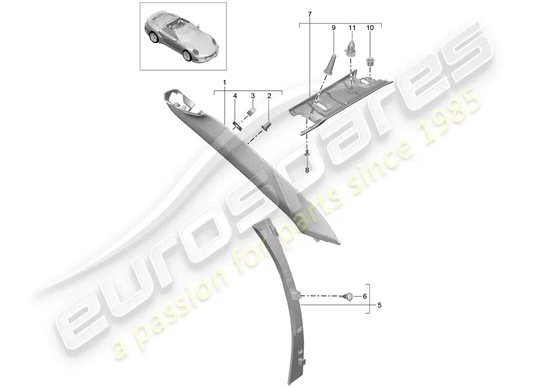 porsche 2014 (991-1 turbo) un pilar diagrama de piezas