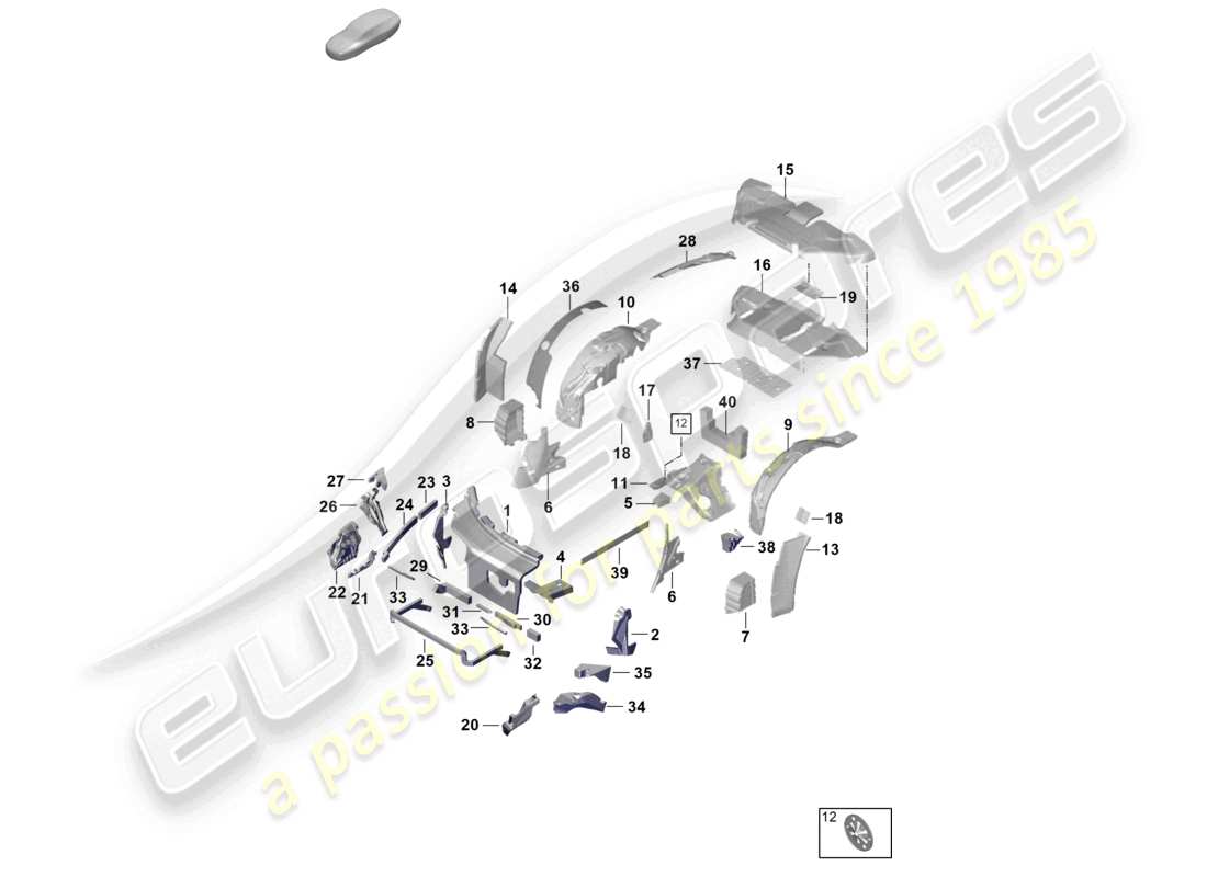 porsche 2024 (992-2) diagrama de partes del cuerpo de amortiguación del absorbedor de sonido