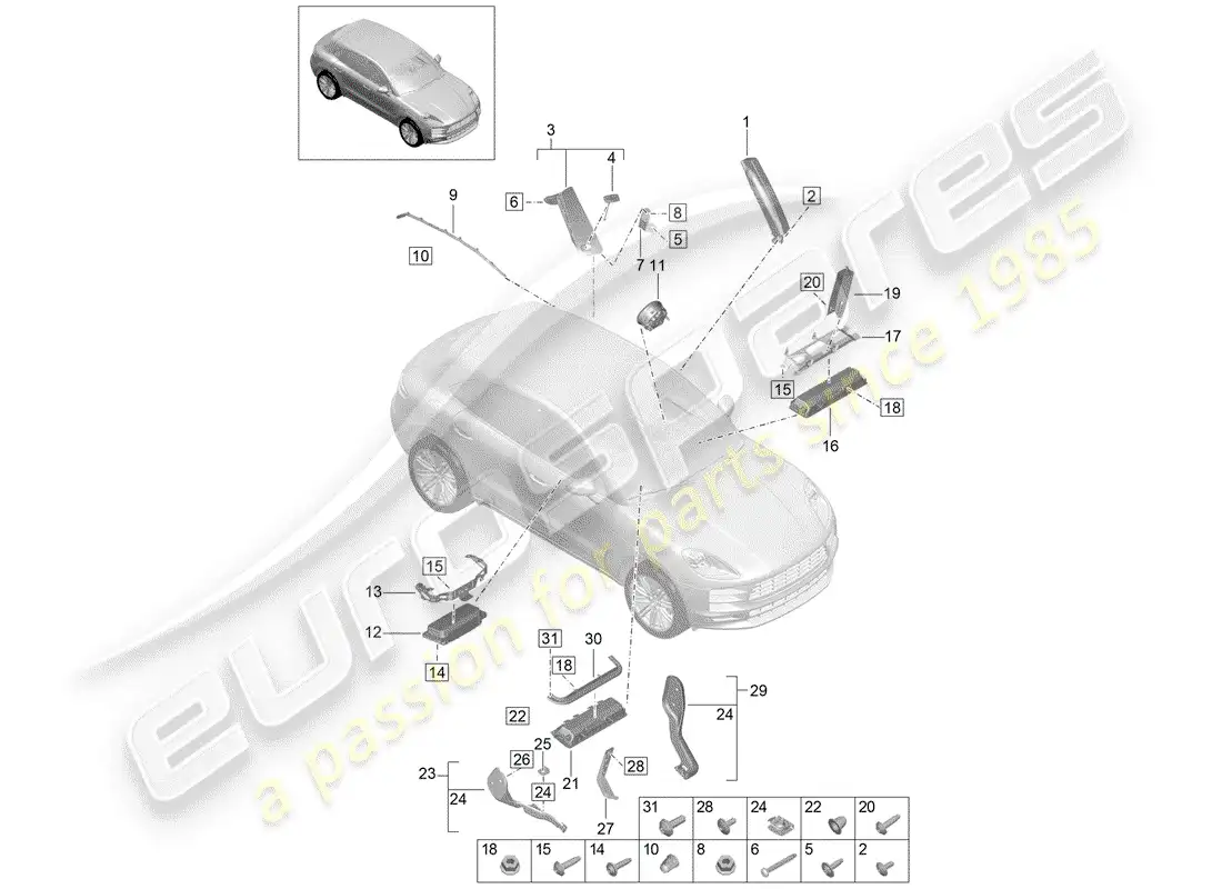 porsche 2019 (macan) bolsa de aire diagrama de piezas