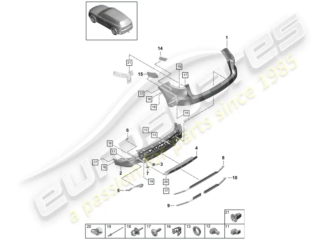 porsche 2019 (cayenne e3 9ya/9yb) parachoque diagrama de piezas