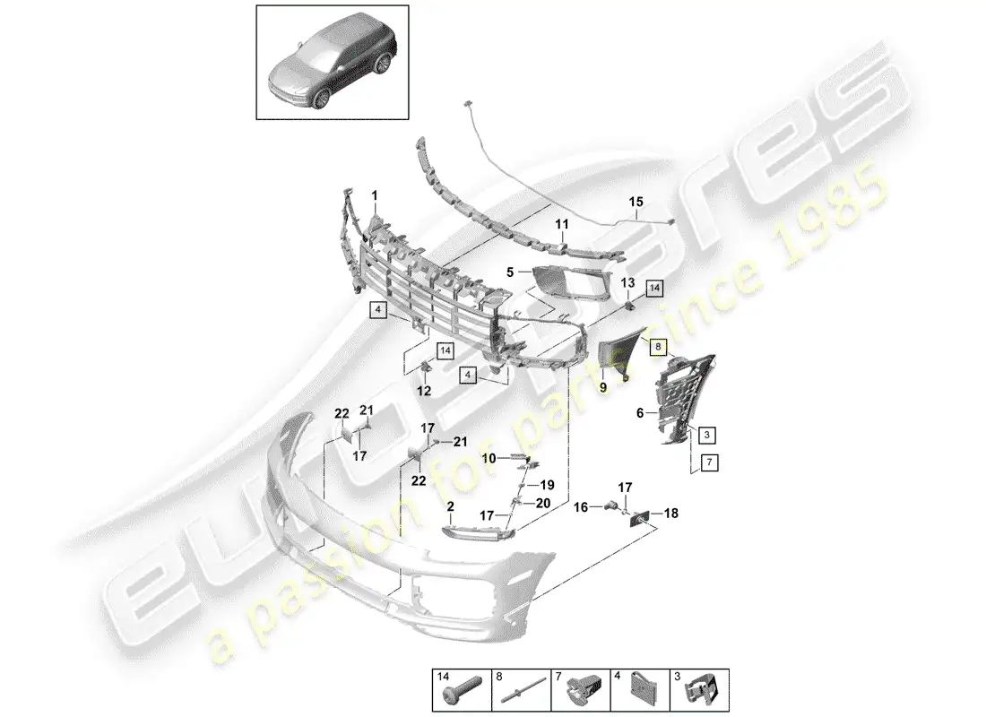 porsche 2019 (cayenne e3 9ya/9yb) parachoque diagrama de piezas