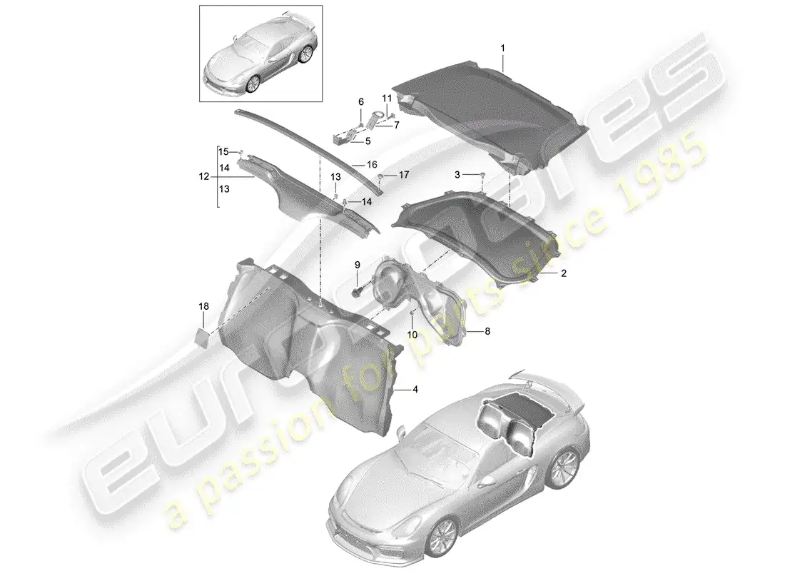 porsche 2016 (981 cayman gt4) diagrama de piezas de trims