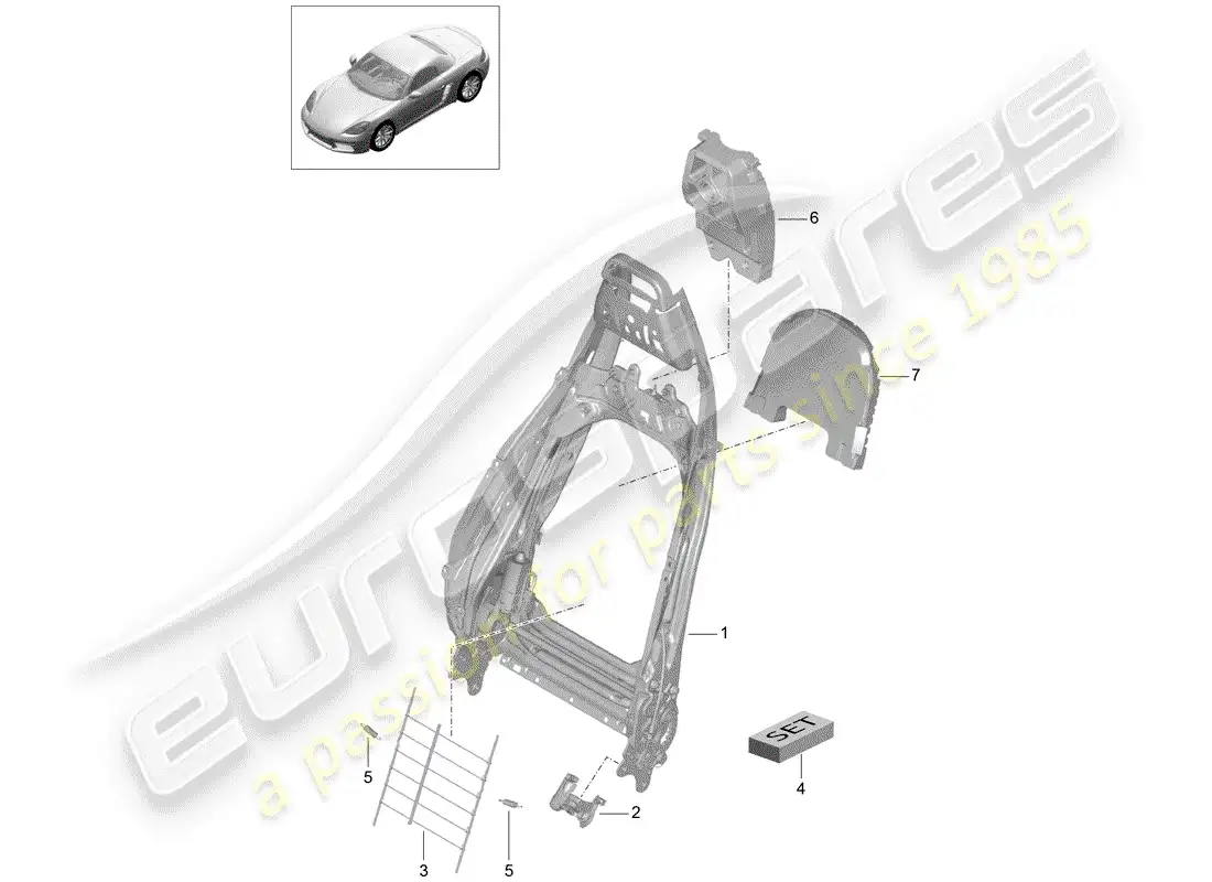 porsche 2018 (718 boxster) marco - respaldo diagrama de piezas