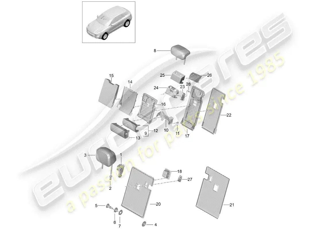 porsche 2015 (macan) liberación del respaldo diagrama de piezas