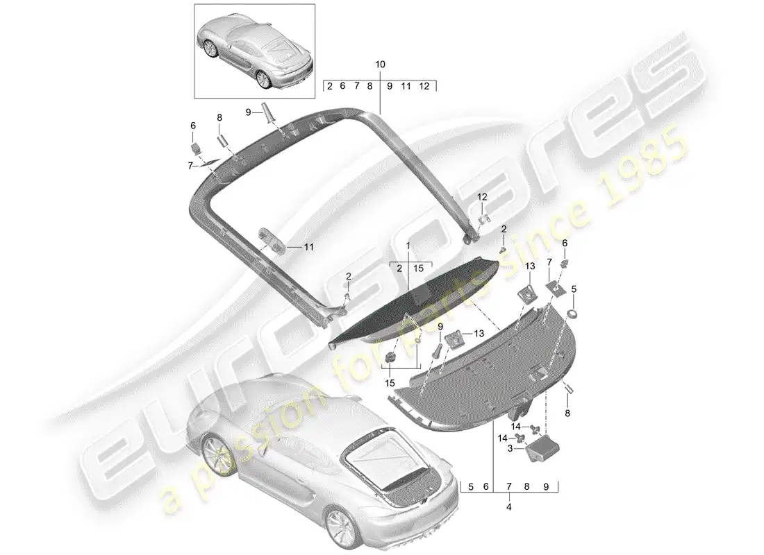 porsche 2016 (981 cayman gt4) diagrama de piezas del revestimiento