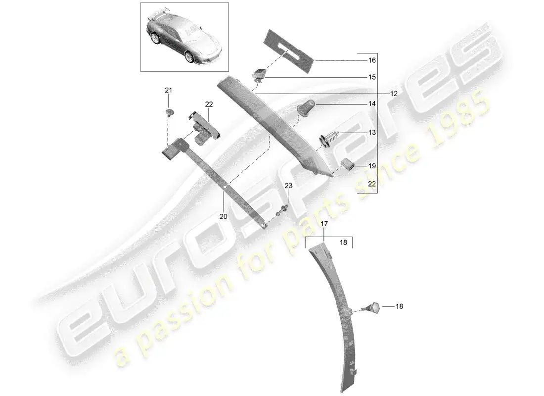 porsche 2016 (991-1 r/gt3/rs) un pilar diagrama de piezas