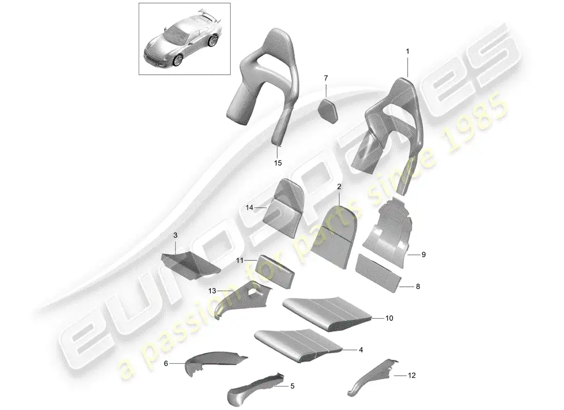 porsche 2018 (991-2 r/gt3/rs) parte de espuma diagrama de piezas
