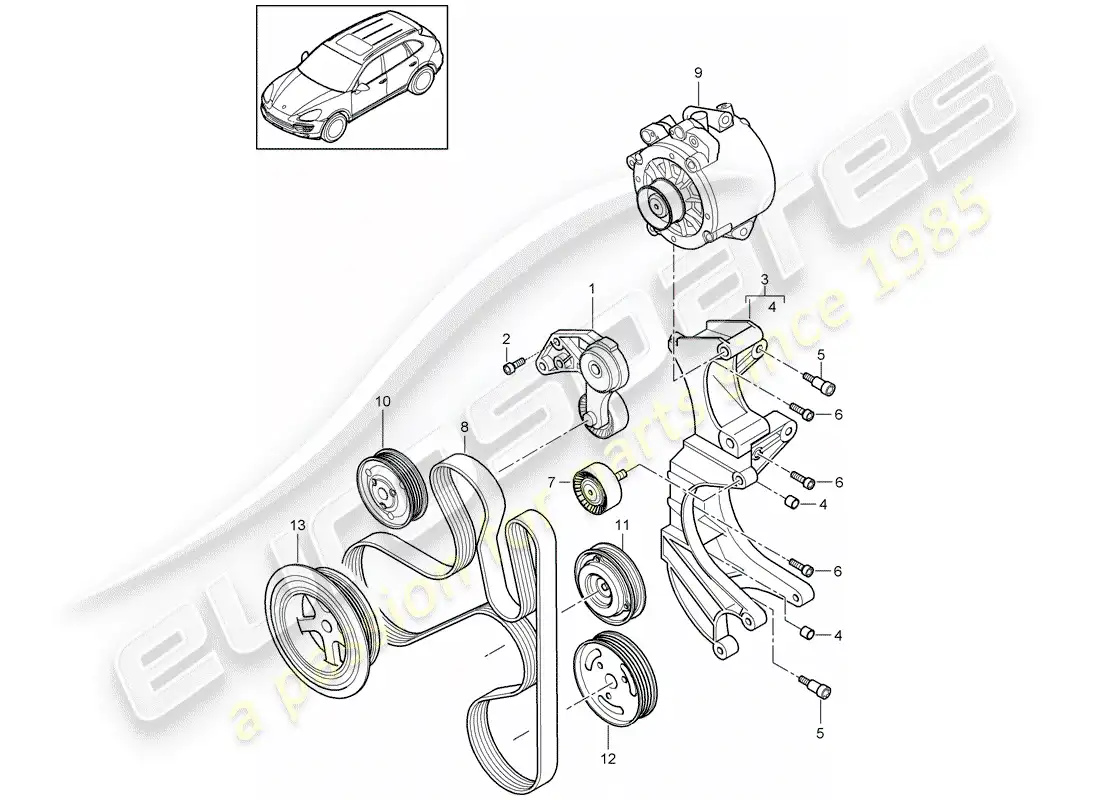 porsche 2014 (cayenne e2 92a) tensor de la correa diagrama de piezas