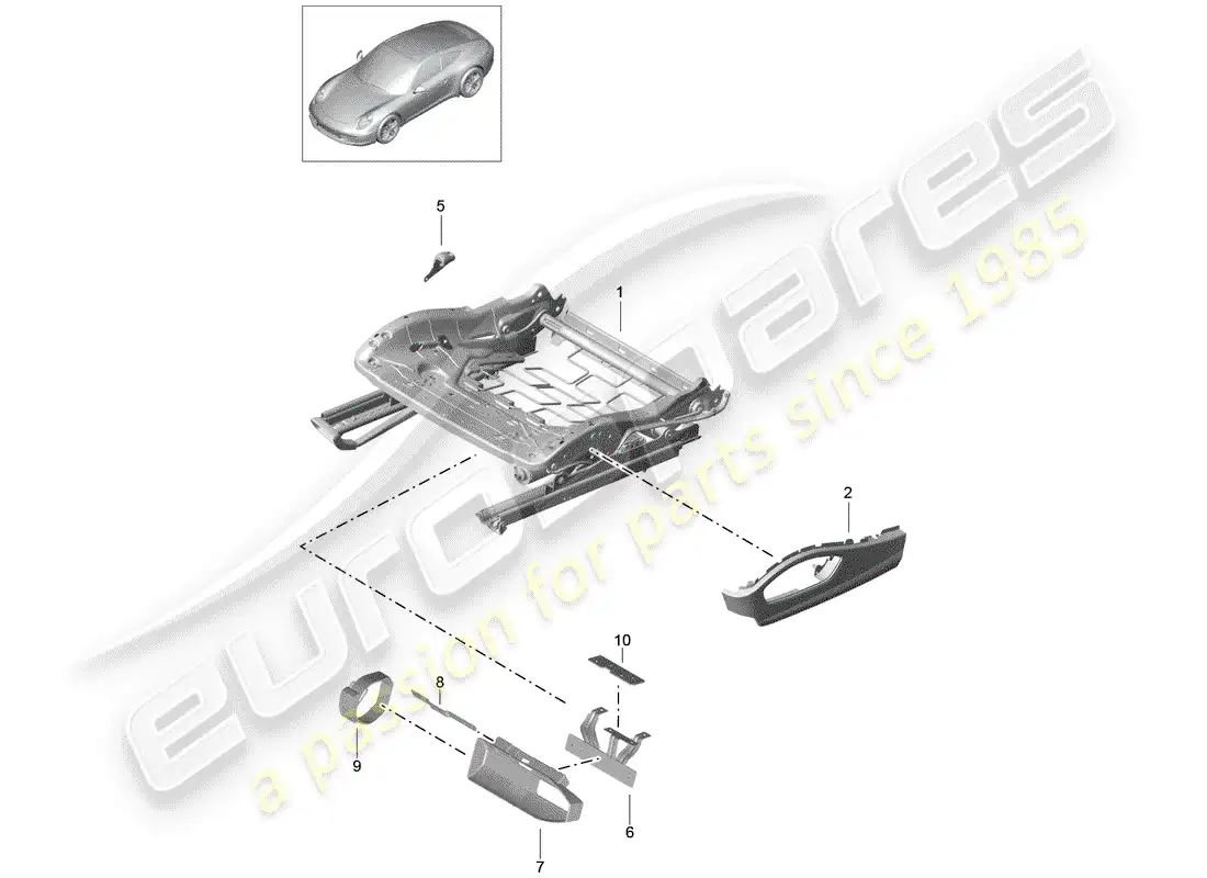 porsche 2012 (991-1) estructura del asiento diagrama de piezas