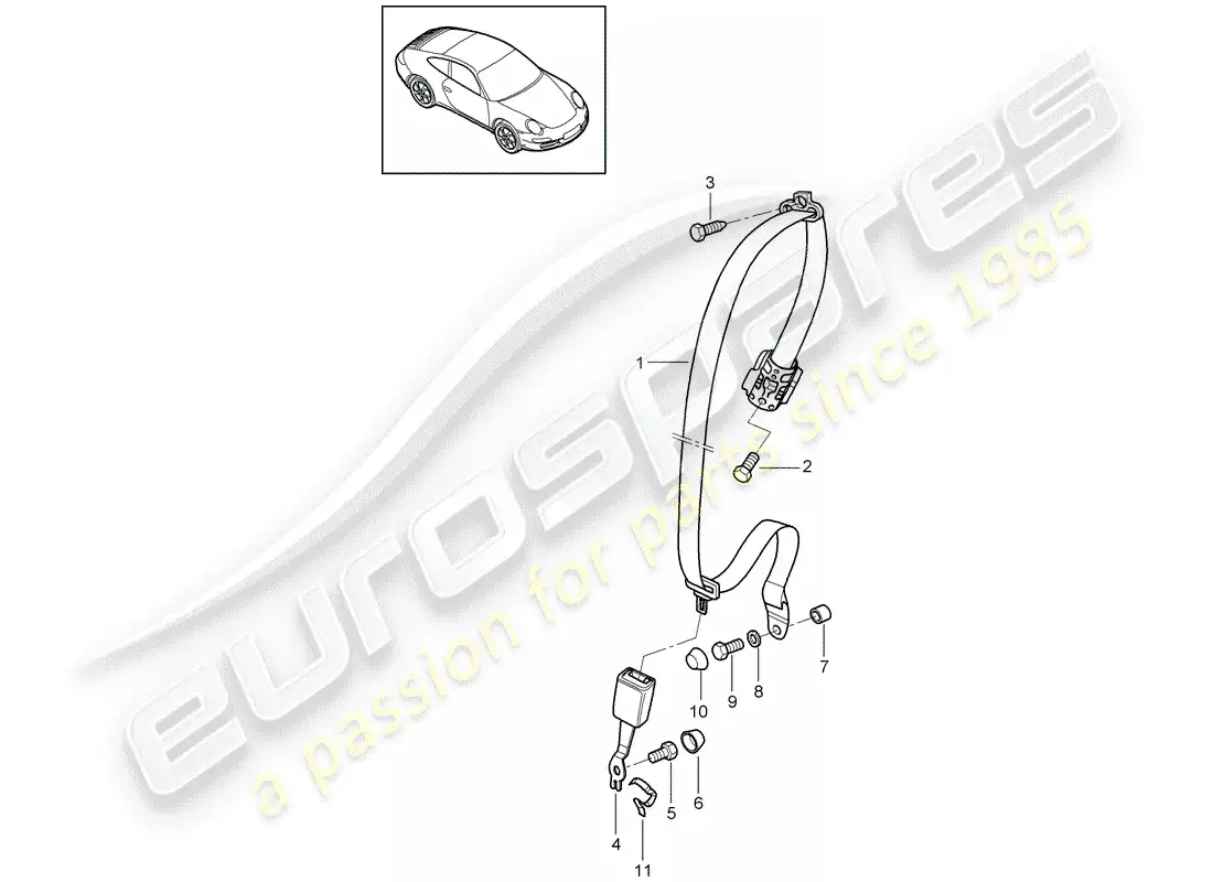 porsche 2012 (997-2) cinturón de seguridad diagrama de piezas