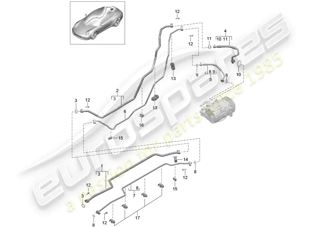 porsche 2014 (991-1) circuito refrigerante diagrama de piezas