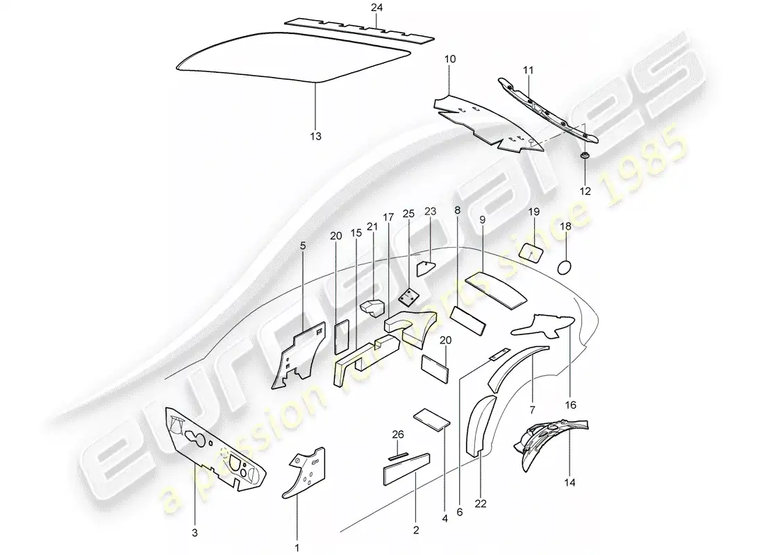 porsche 2007 (997-1) diagrama de piezas de la carcasa del cuerpo