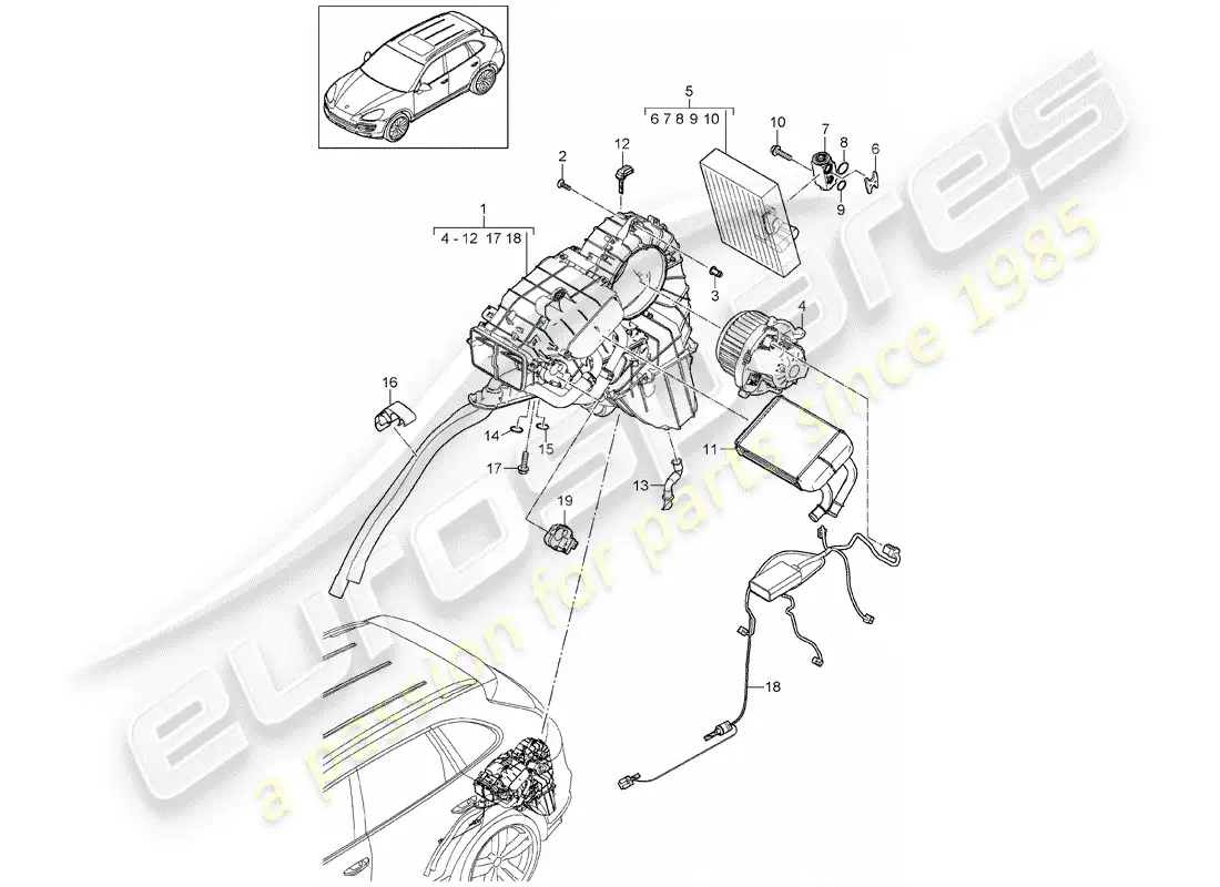 porsche 2013 (cayenne e2 92a) diagrama de piezas del aire acondicionado