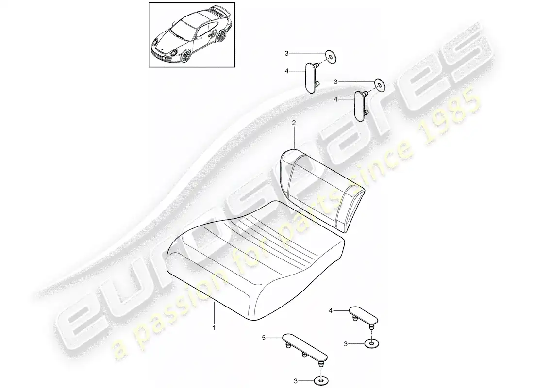 porsche 2013 (997-2 turbo / gt2 rs) cojín del asiento trasero diagrama de piezas
