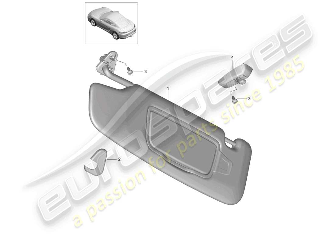 porsche 2026 (718 cayman) diagrama de piezas de las visores sun