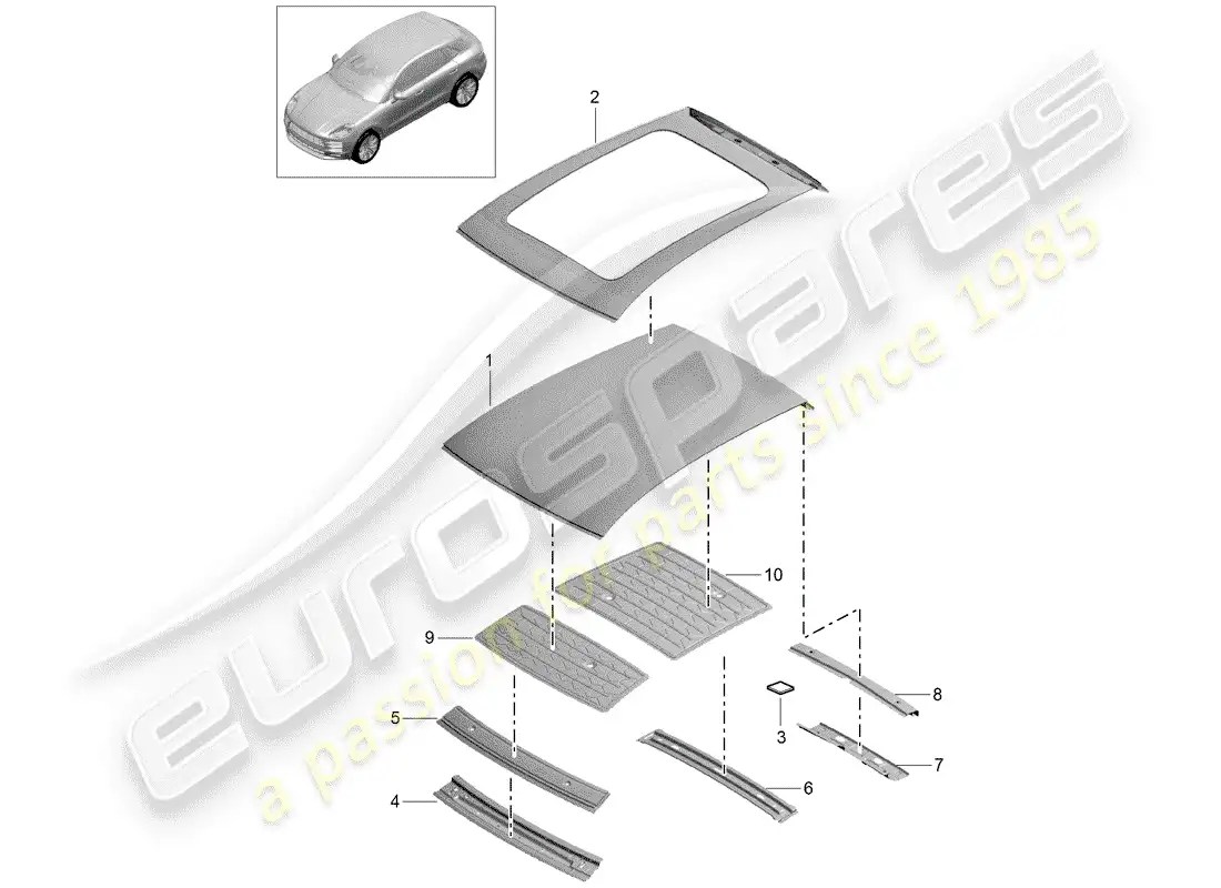 porsche 2019 (macan) panel exterior del techo diagrama de piezas