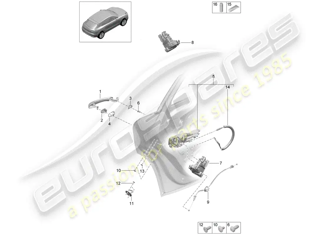 porsche 2019 (macan) pestillos de puerta diagrama de piezas