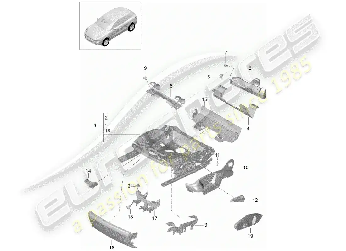 porsche 2016 (macan) estructura del asiento diagrama de piezas