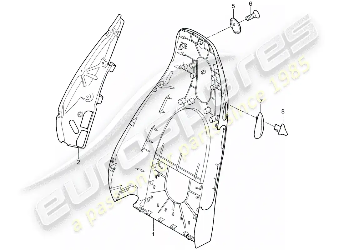 porsche 2007 (987 cayman) carcasa del respaldo diagrama de piezas