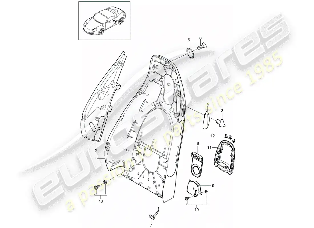 porsche 2012 (987 boxster) carcasa del respaldo diagrama de piezas