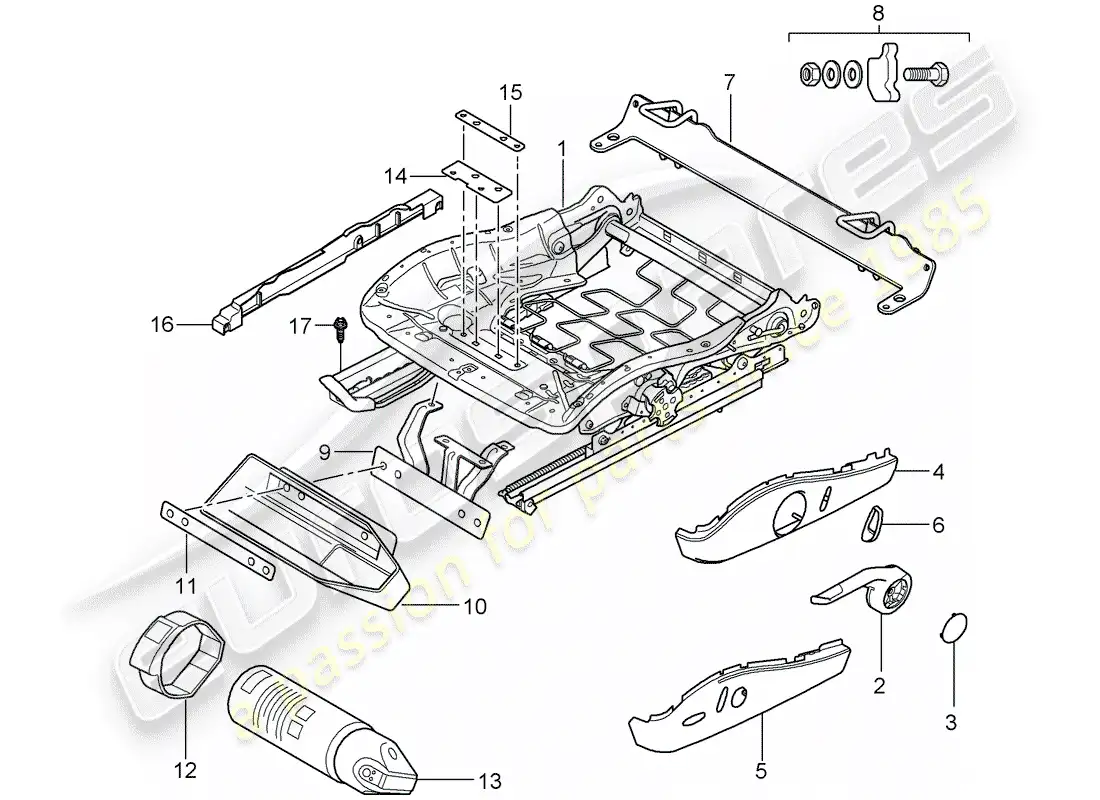 porsche 2008 (987 boxster) estructura del asiento diagrama de piezas