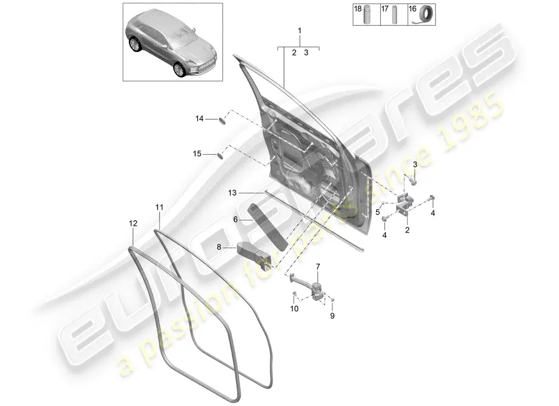 porsche 2019 (macan) carcasa de la puerta diagrama de piezas