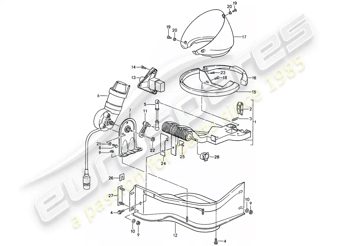 porsche 1995 (968) faro emergente diagrama de piezas