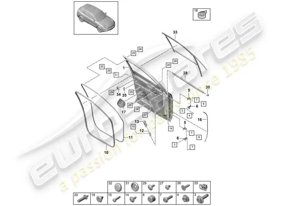 porsche 2019 (cayenne e3 9ya/9yb) carcasa de la puerta diagrama de piezas