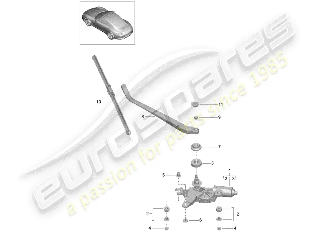 porsche 2014 (991-1) limpiaparabrisas trasero diagrama de piezas