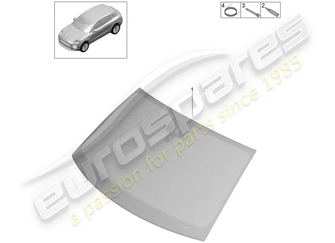porsche 2019 (macan) vidrio del parabrisas diagrama de piezas