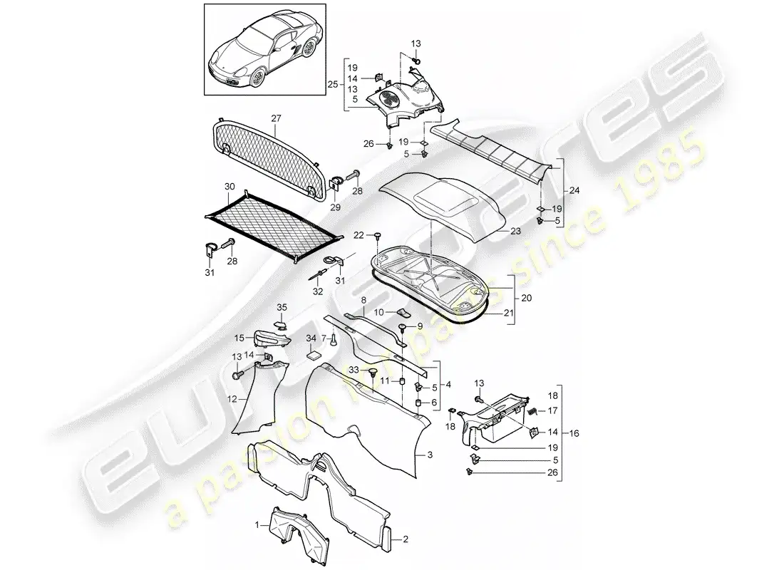 porsche 2012 (987 cayman) adornos diagrama de piezas